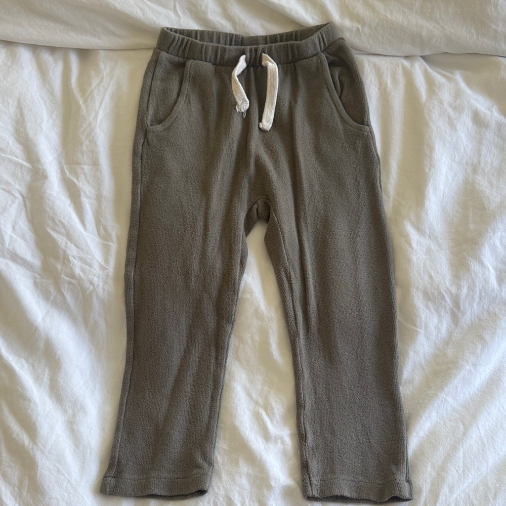 Zara Kids Fleece Drawstring Jogger Pants - Olive, Size 3-4